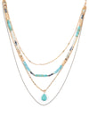 Layered Natural Stone Teardrop Pendant Boho Necklace Turquoise - Pack of 6