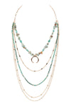 Layered Chain, Natural Stone Chip Mix Beads Crescent Pendant Necklace Amazonite - Pack of 6