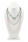 Layered Chain, Natural Stone Chip Mix Beads Crescent Pendant Necklace Turquoise - Pack of 6