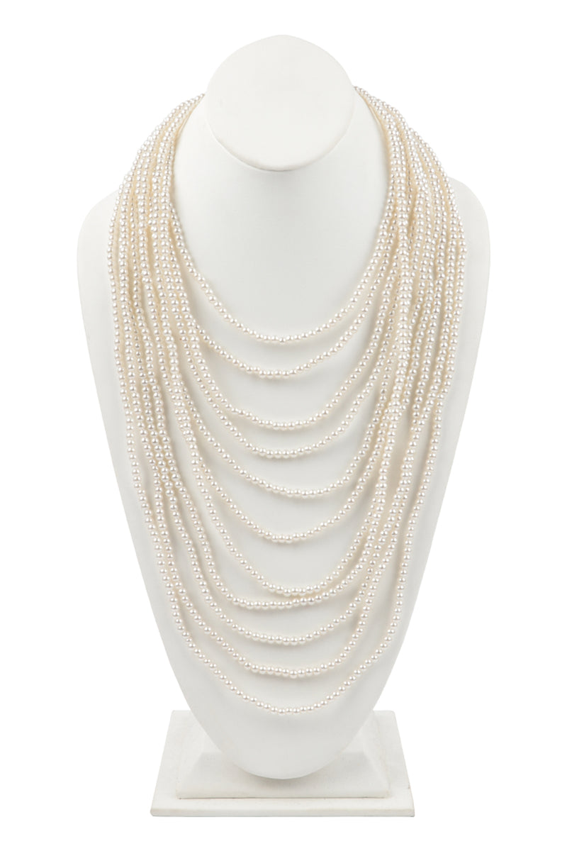 Multi Layer Pearl Beads Statement Necklace Cream - Pack of 6