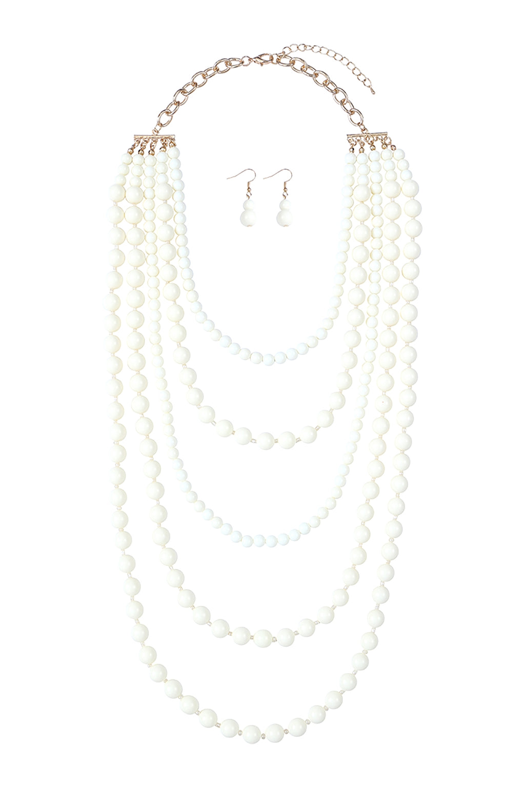 Multi Layered Beads Necklace and Earrings Set Natural - Pack of 6