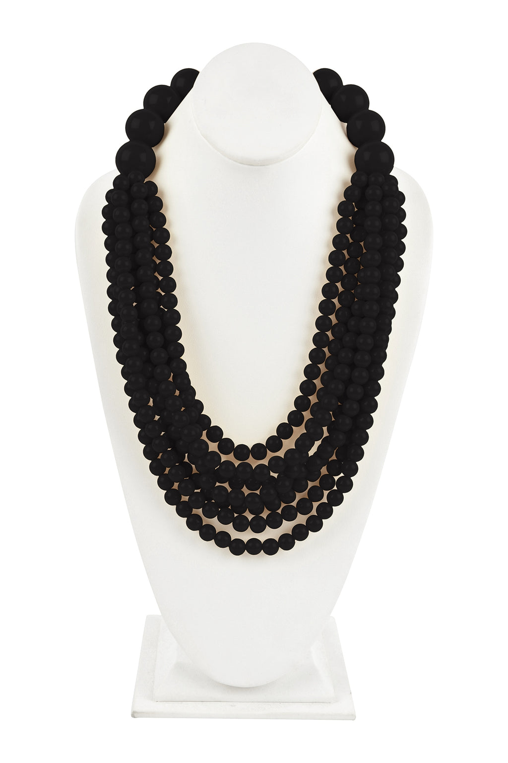 Round Bead Layered Statement Necklace and Earring Set Black - Pack of 6