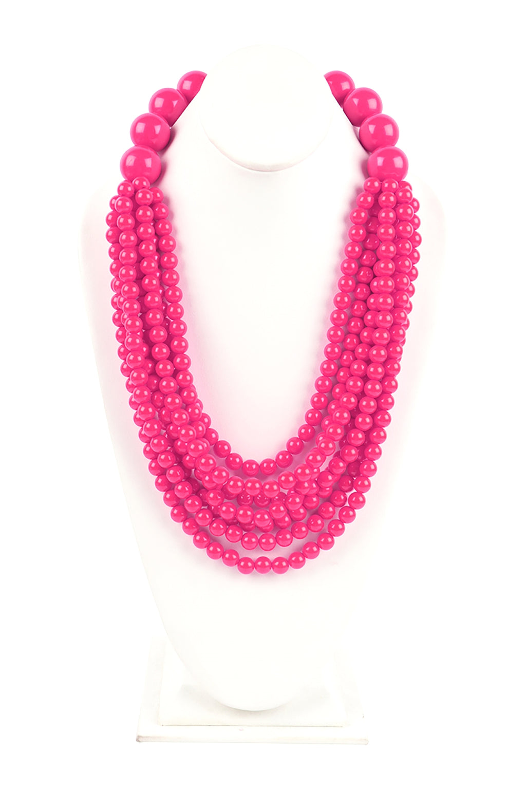 Round Bead Layered Statement Necklace and Earring Set Fuchsia - Pack of 6