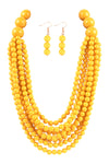 Round Bead Layered Statement Necklace and Earring Set Mustard - Pack of 6