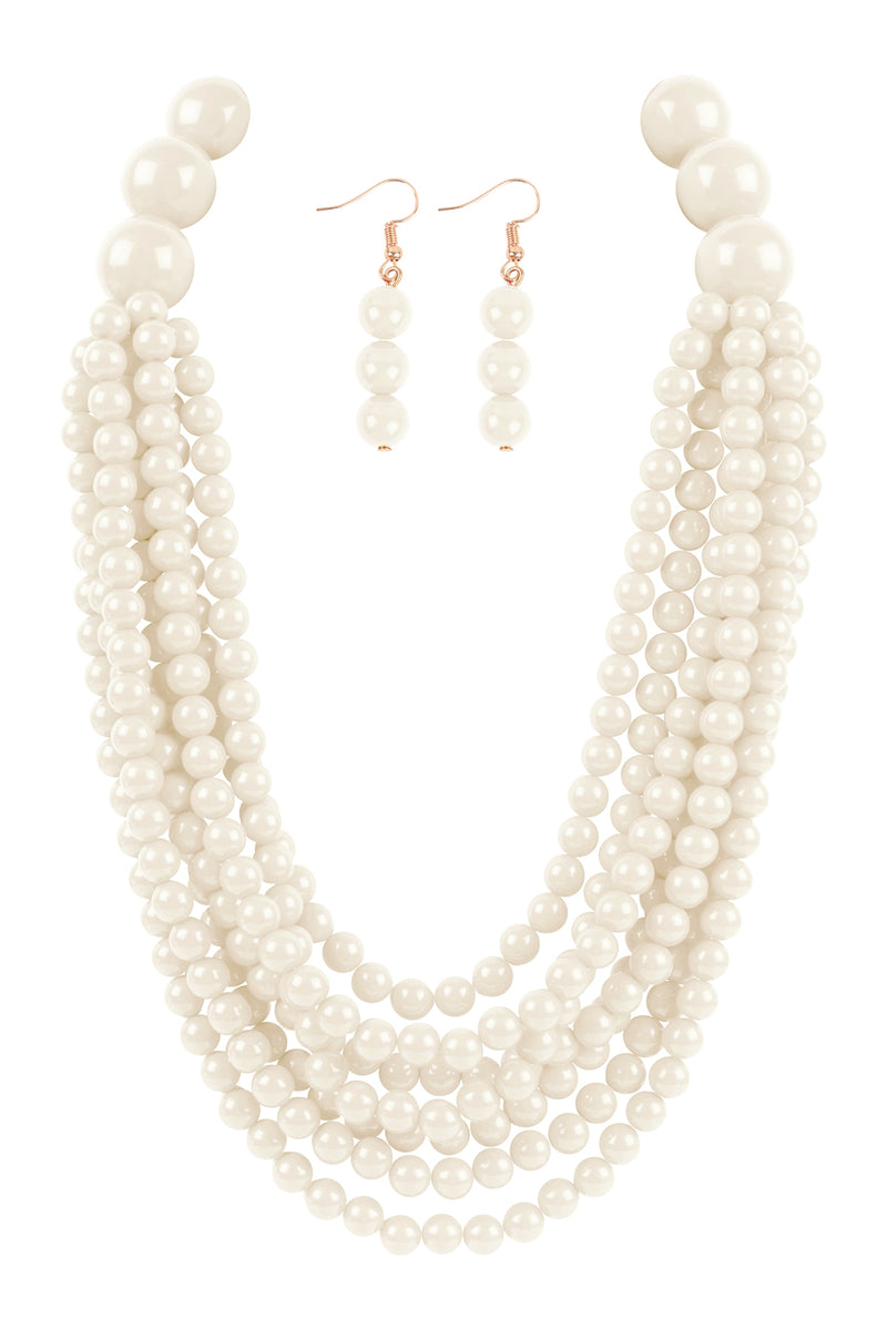 Round Bead Layered Statement Necklace and Earring Set Natural - Pack of 6