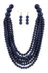 Round Bead Layered Statement Necklace and Earring Set Navy - Pack of 6