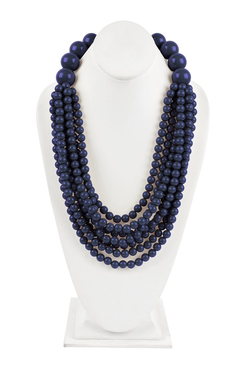 Round Bead Layered Statement Necklace and Earring Set Navy - Pack of 6
