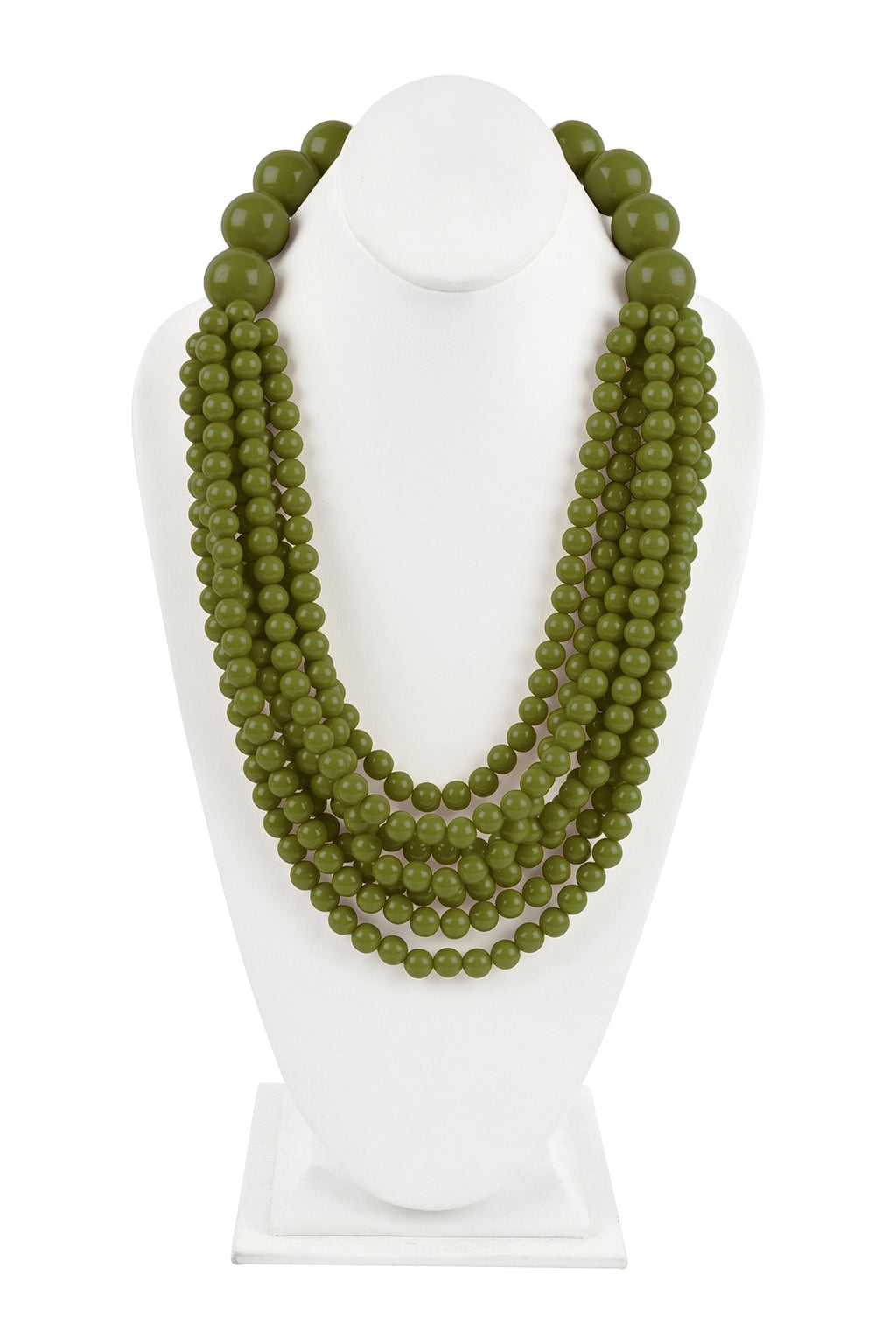 Round Bead Layered Statement Necklace and Earring Set Olive - Pack of 6
