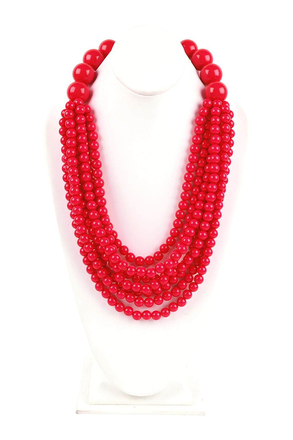 Round Bead Layered Statement Necklace and Earring Set Red - Pack of 6