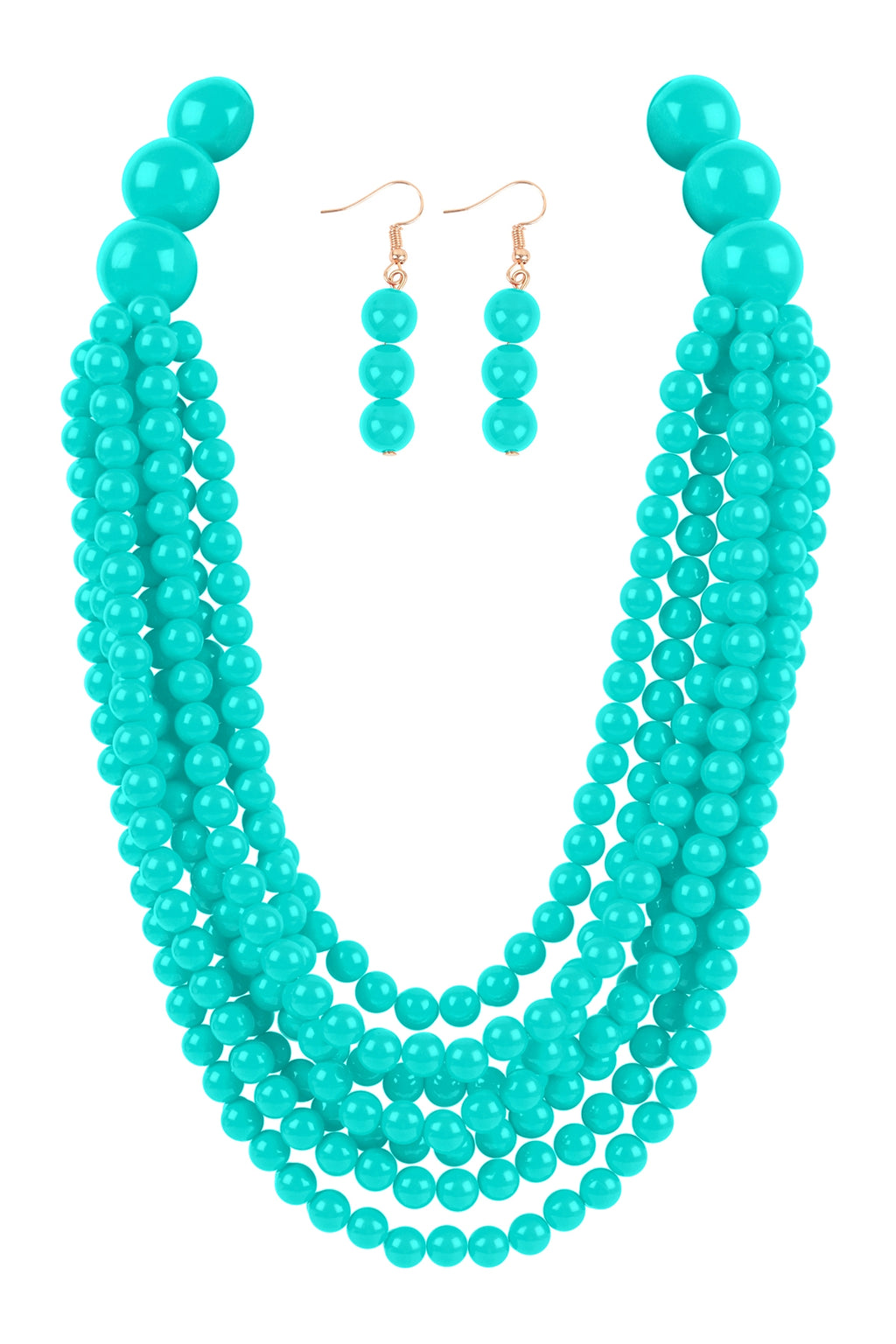 Round Bead Layered Statement Necklace and Earring Set Turquoise - Pack of 6