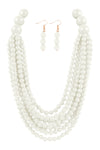 Round Bead Layered Statement Necklace and Earring Set White - Pack of 6