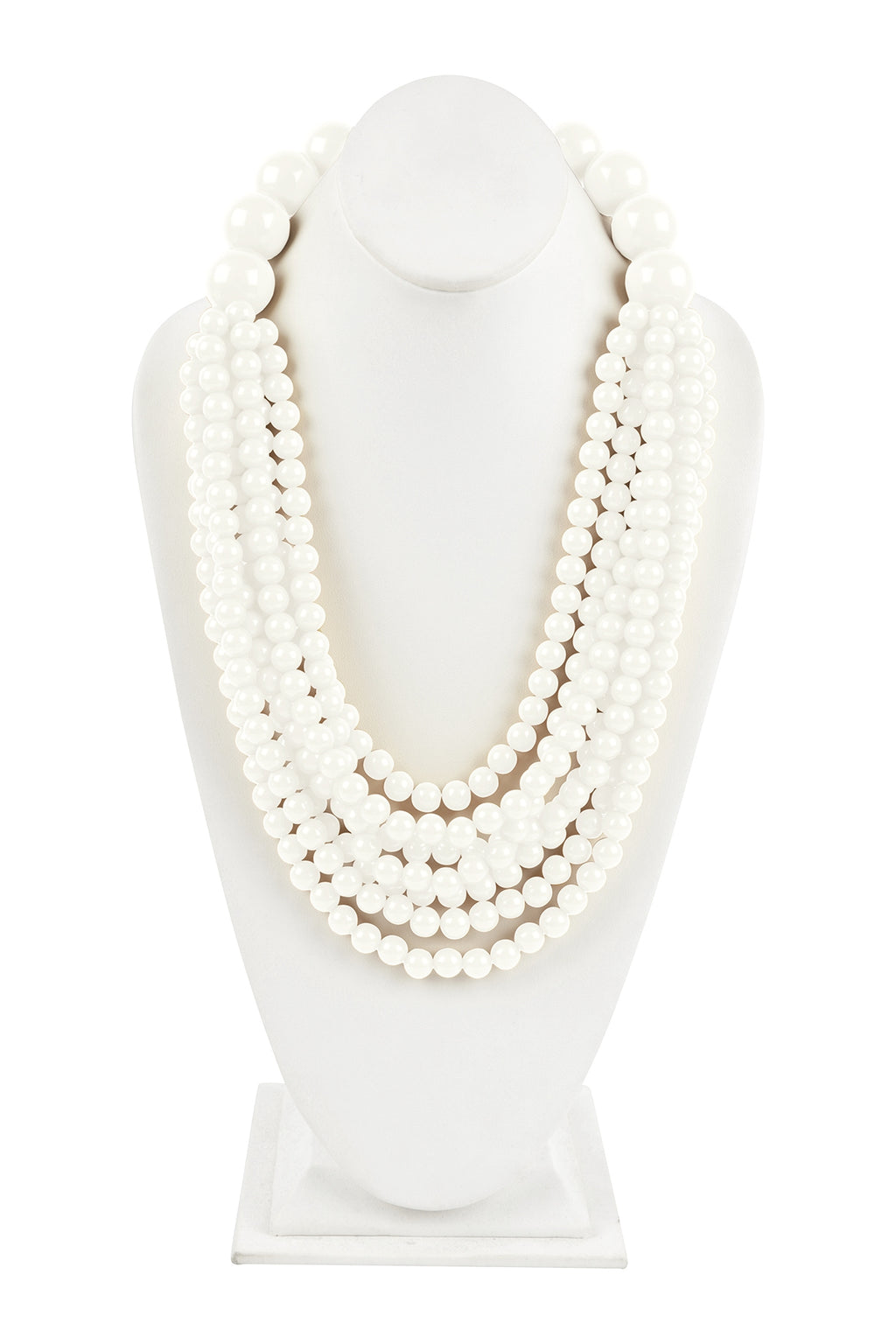 Round Bead Layered Statement Necklace and Earring Set White - Pack of 6