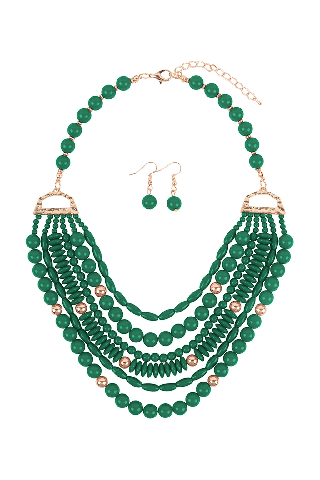 Layered Bib Bohemian Statement Necklace and Earrings Set Emerald - Pack of 6