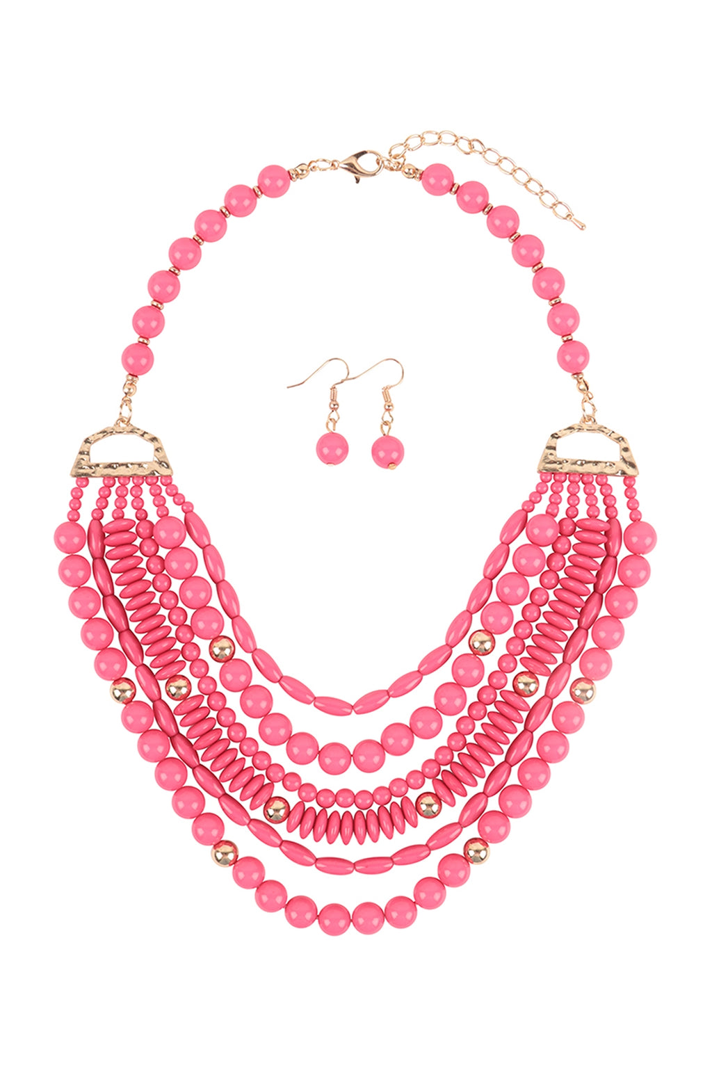 Layered Bib Bohemian Statement Necklace and Earrings Set Pink - Pack of 6