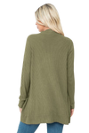 Plus Size Brushed Waffle Long Sleeve Side Pocket Open Front Cardigan Army Green - Pack of 6