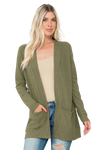 Plus Size Brushed Waffle Long Sleeve Side Pocket Open Front Cardigan Army Green - Pack of 6