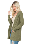 Plus Size Brushed Waffle Long Sleeve Side Pocket Open Front Cardigan Army Green - Pack of 6