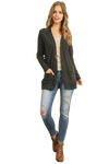 Plus Size Brushed Waffle Long Sleeve Side Pocket Open Front Cardigan Black - Pack of 6