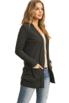 Plus Size Brushed Waffle Long Sleeve Side Pocket Open Front Cardigan Black - Pack of 6
