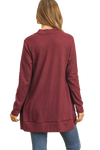 Plus Size Brushed Waffle Long Sleeve Side Pocket Open Front Cardigan Burgundy - Pack of 6