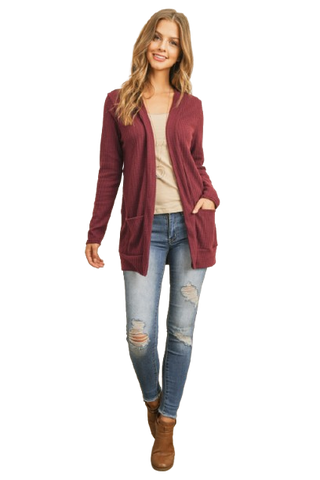 Plus Size Brushed Waffle Round Neck Side Slit Sweater Charcoal 2Tone - Pack of 6