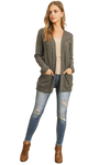 Plus Size Brushed Waffle Long Sleeve Side Pocket Open Front Cardigan Charcoal 2Tone - Pack of 6
