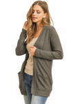 Plus Size Brushed Waffle Long Sleeve Side Pocket Open Front Cardigan Charcoal 2Tone - Pack of 6
