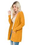 Plus Size Brushed Waffle Long Sleeve Side Pocket Open Front Cardigan Mustard - Pack of 6