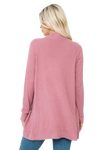 Plus Size Brushed Waffle Long Sleeve Side Pocket Open Front Cardigan Mauve Deep - Pack of 6