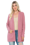 Plus Size Brushed Waffle Long Sleeve Side Pocket Open Front Cardigan Mauve Deep - Pack of 6
