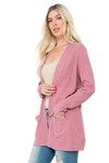Plus Size Brushed Waffle Long Sleeve Side Pocket Open Front Cardigan Mauve Deep - Pack of 6