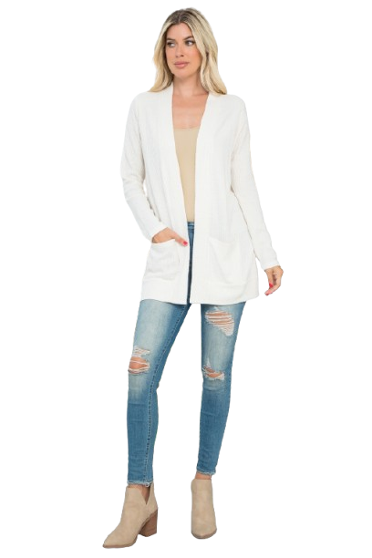 Plus Size Brushed Waffle Long Sleeve Side Pocket Open Front Cardigan Natural - Pack of 6