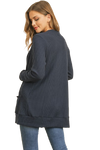 Plus Size Brushed Waffle Long Sleeve Side Pocket Open Front Cardigan Navy - Pack of 6