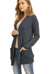 Plus Size Brushed Waffle Long Sleeve Side Pocket Open Front Cardigan Navy - Pack of 6