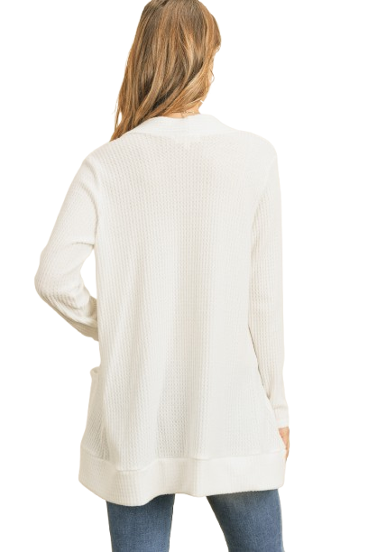 Plus Size Brushed Waffle Long Sleeve Side Pocket Open Front Cardigan Off White - Pack of 6