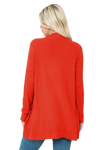 Plus Size Brushed Waffle Long Sleeve Side Pocket Open Front Cardigan Rust - Pack of 6