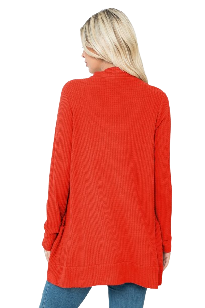 Plus Size Brushed Waffle Long Sleeve Side Pocket Open Front Cardigan Rust - Pack of 6