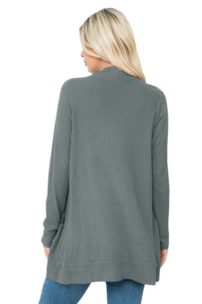 Plus Size Brushed Waffle Long Sleeve Side Pocket Open Front Cardigan Teal Denim - Pack of 6