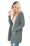 Plus Size Brushed Waffle Long Sleeve Side Pocket Open Front Cardigan Teal Denim - Pack of 6