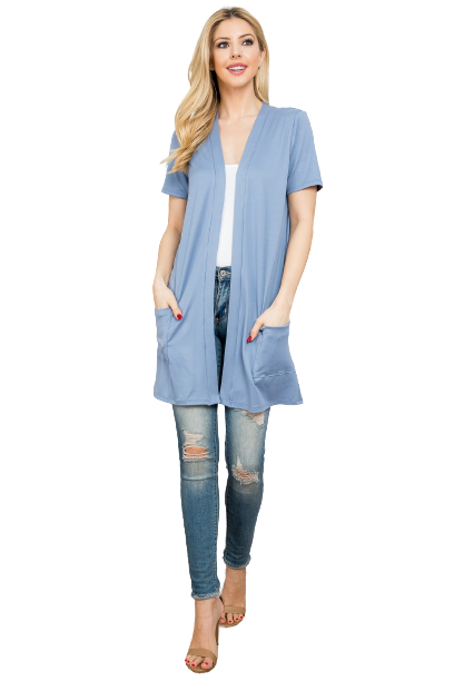 Short Sleeve Open Front Solid Cardigan Dusty Blue - Pack of 7