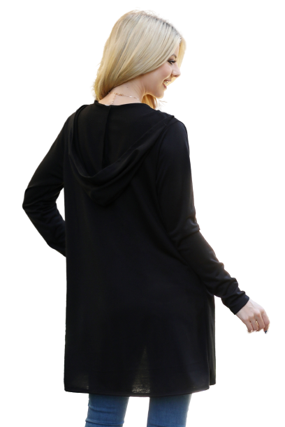 Plus Size Long Sleeve Open Front French Terry Hoodie Cardigan Black - Pack of 6