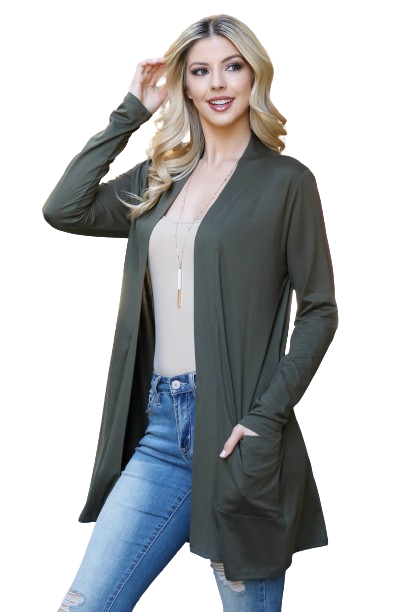 Long Sleeve Solid Cardigan Olive - Pack of 6
