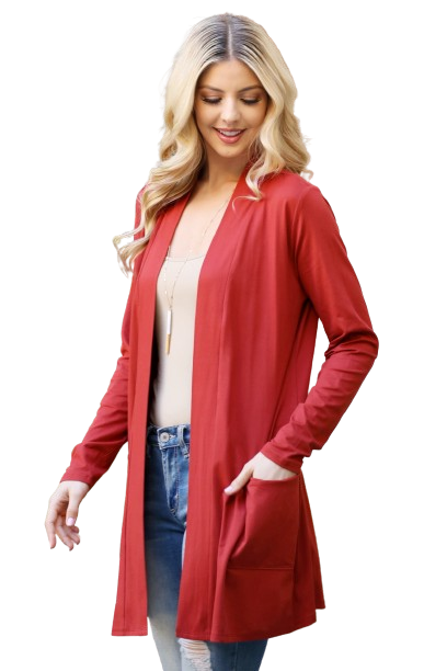 Long Sleeve Solid Cardigan Rust - Pack of 6