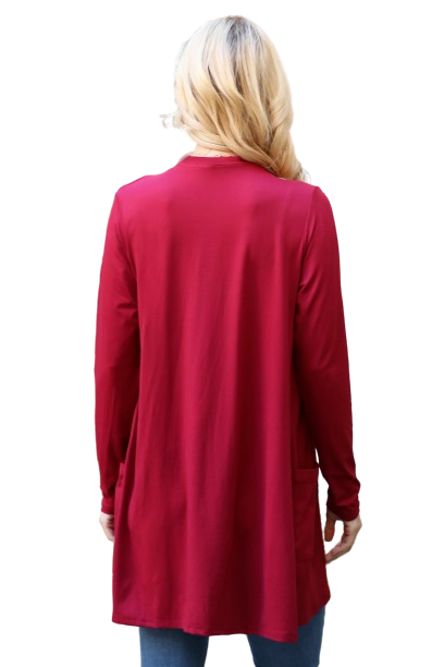 Long Sleeve Solid Cardigan Wine - Pack of 6