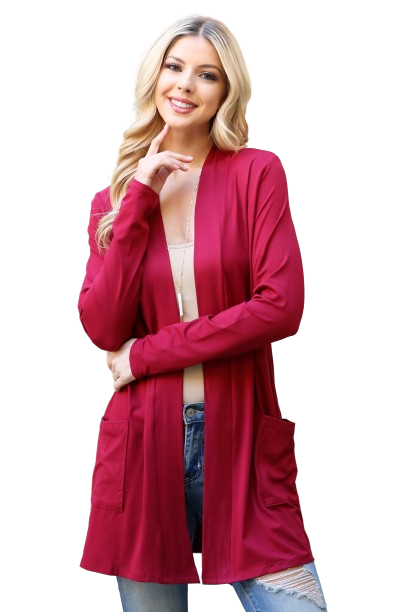 Long Sleeve Solid Cardigan Wine - Pack of 6
