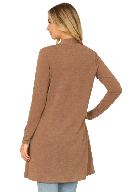 Solid Long Sleeve Side Pocket Open Front Cardigan Camel - Pack of 6