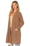 Solid Long Sleeve Side Pocket Open Front Cardigan Camel - Pack of 6