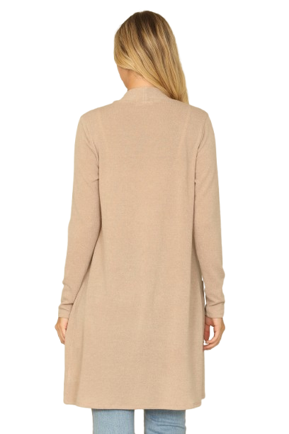 Solid Long Sleeve Side Pocket Open Front Cardigan Dark Taupe - Pack of 6