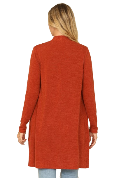 Solid Long Sleeve Side Pocket Open Front Cardigan Rust - Pack of 6