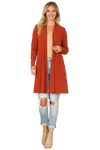 Solid Long Sleeve Side Pocket Open Front Cardigan Rust - Pack of 6